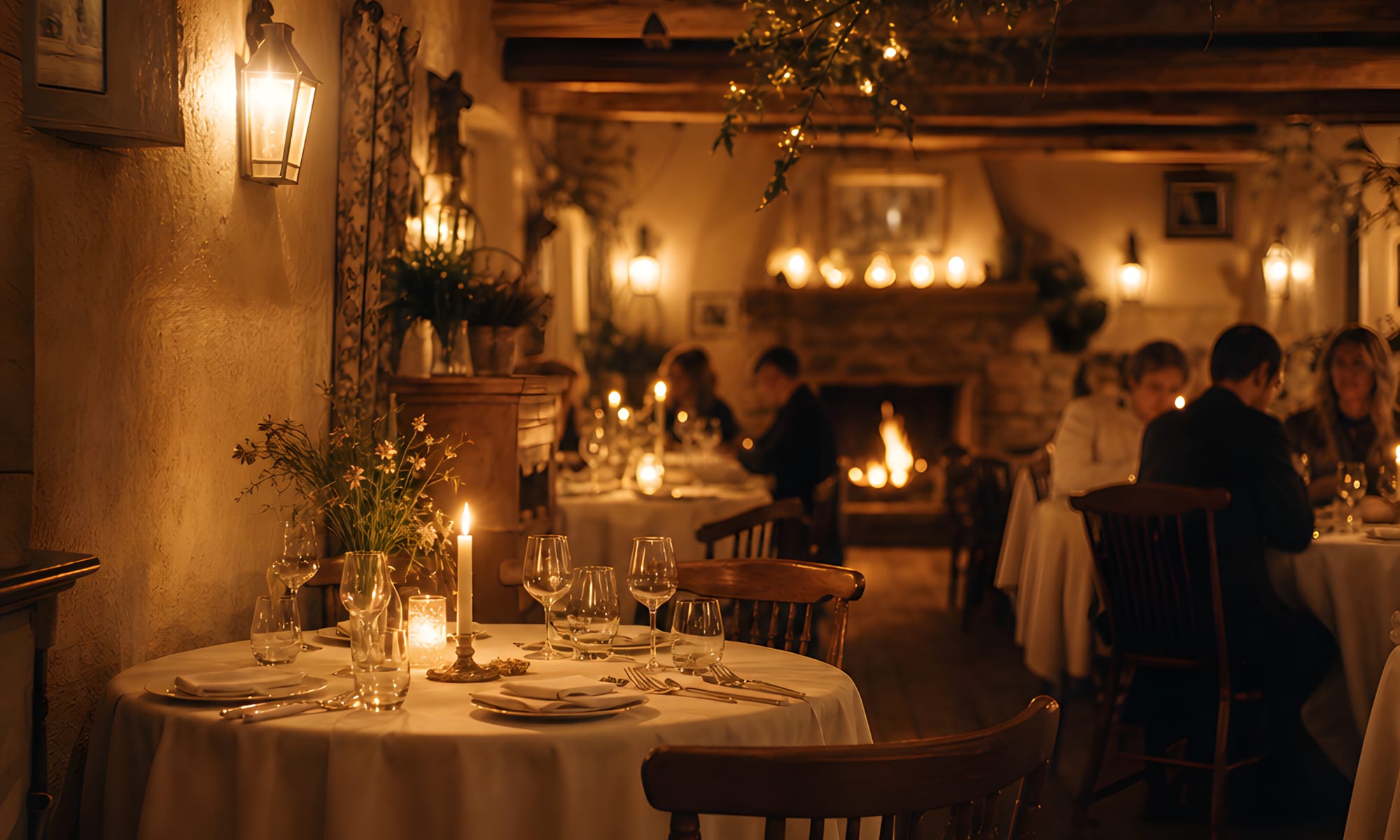 Gastraum des Restaurants am Abend